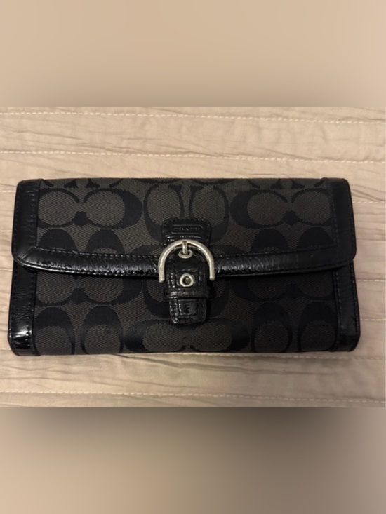 Coach Handbags - Coach Black Signature Canvas Wallet with Silver Buckle